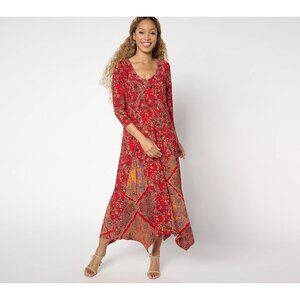 Attitudes by Renee Como Jersey Godet Maxi Dress Size Large Sunset Bohemian NEW